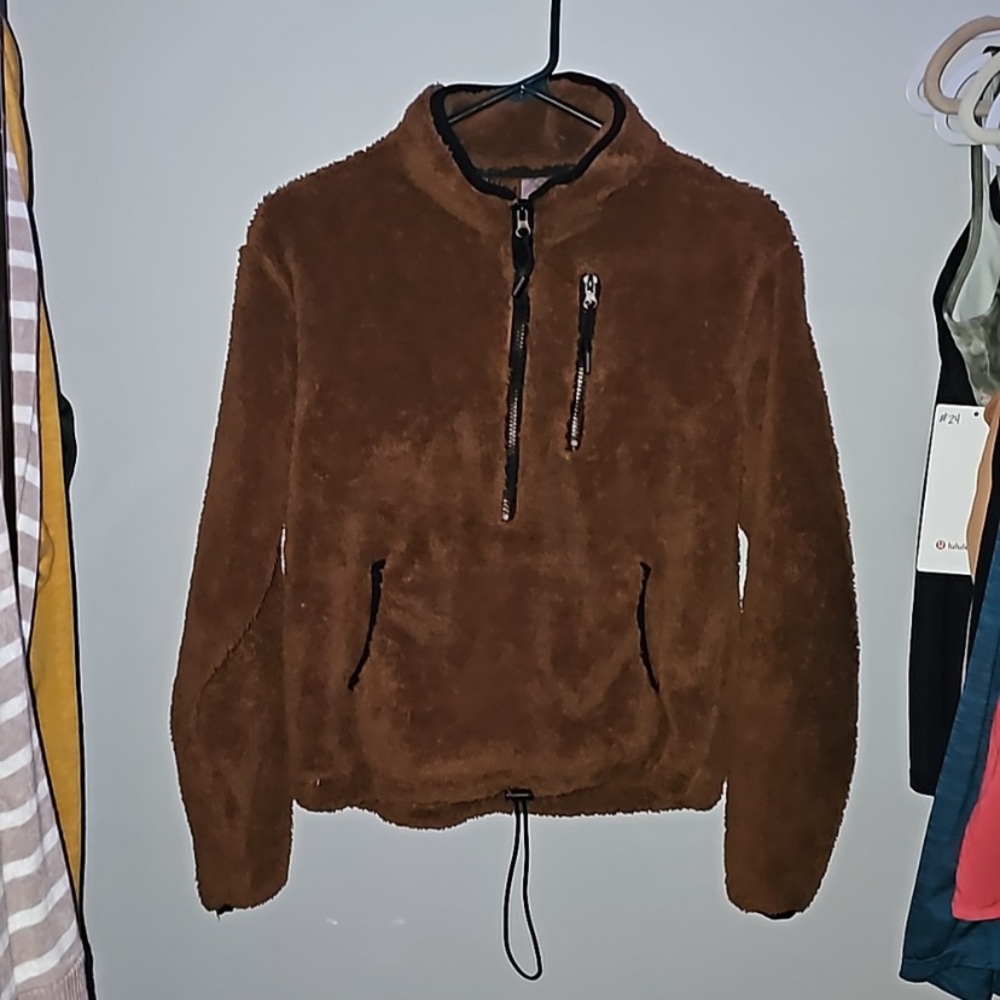 No boundaries Women’s Brown Fleece Half Zip Sweater Size Small